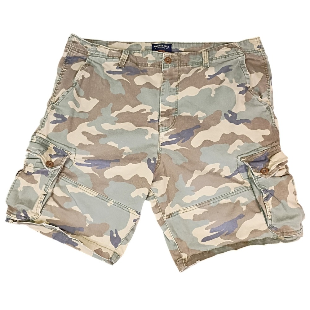 American Eagle Extreme Flex Classic Camo Cargo Shorts Mens 44 Green Tan